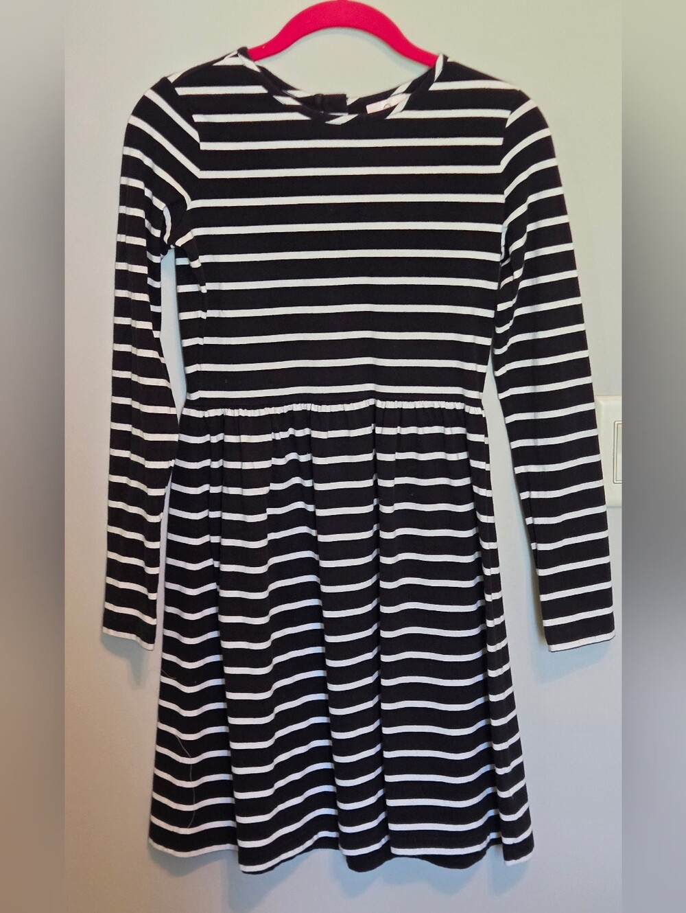 Hanna Andersson Girls' Black & White Striped Long Sleeve Dress Size 150